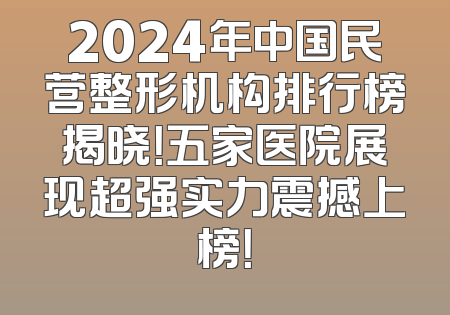 2024年中国民营整形机构排行榜揭晓！五家医院展现超强实力震撼上榜！