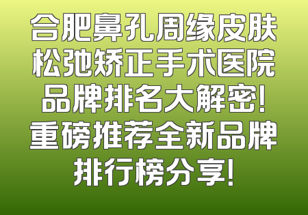 合肥鼻孔周缘皮肤松弛矫正手术医院品牌排名大解密！重磅推荐全新品牌排行榜分享！