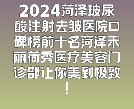 2024菏泽玻尿酸注射去皱医院口碑榜前十名菏泽禾丽荷秀医疗美容门诊部让你美到极致！