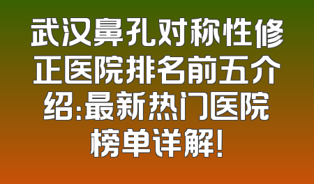 武汉鼻孔对称性修正医院排名前五介绍：最新热门医院榜单详解！