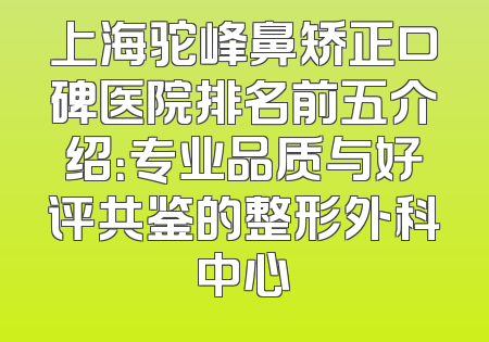 上海驼峰鼻矫正口碑医院排名前五介绍：专业品质与好评共鉴的整形外科中心