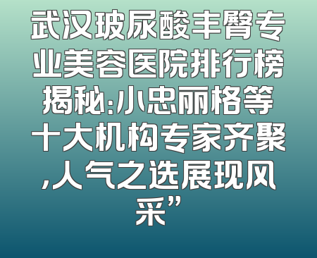 武汉玻尿酸丰臀专业美容医院排行榜揭秘：小忠丽格等十大机构专家齐聚，人气之选展现风采”