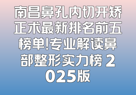 南昌鼻孔内切开矫正术最新排名前五榜单！专业解读鼻部整形实力榜 2025版