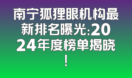 南宁狐狸眼机构最新排名曝光：2024年度榜单揭晓！