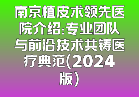 南京植皮术领先医院介绍：专业团队与前沿技术共铸医疗典范（2024版）