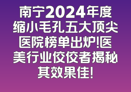南宁2024年度缩小毛孔五大顶尖医院榜单出炉！医美行业佼佼者揭秘其效果佳！