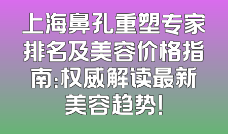 上海鼻孔重塑专家排名及美容价格指南：权威解读最新美容趋势！