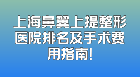 上海鼻翼上提整形医院排名及手术费用指南！
