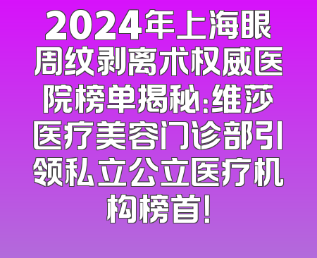 2024年上海眼周纹剥离术权威医院榜单揭秘：维莎医疗美容门诊部引领私立公立医疗机构榜首！