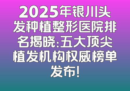 2025年银川头发种植整形医院排名揭晓：五大顶尖植发机构权威榜单发布！