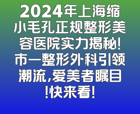 2024年上海缩小毛孔正规整形美容医院实力揭秘！市一整形外科引领潮流，爱美者瞩目！快来看！