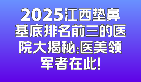 2025江西垫鼻基底排名前三的医院大揭秘：医美领军者在此！