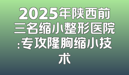 2025年陕西前三名缩小整形医院：专攻隆胸缩小技术