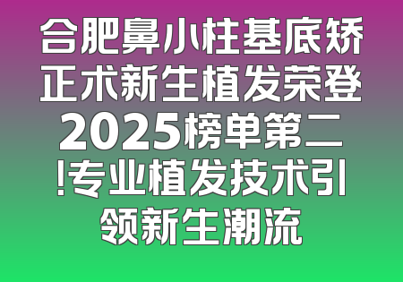 合肥鼻小柱基底矫正术新生植发荣登2025榜单第二！专业植发技术引领新生潮流