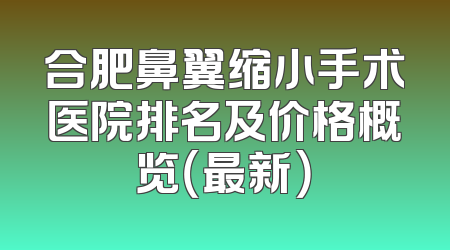 合肥鼻翼缩小手术医院排名及价格概览（最新）