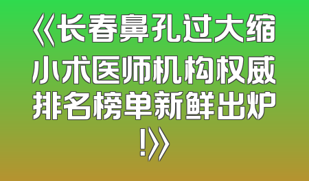 《长春鼻孔过大缩小术医师机构权威排名榜单新鲜出炉！》