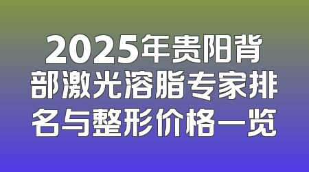 2025年贵阳背部激光溶脂专家排名与整形价格一览
