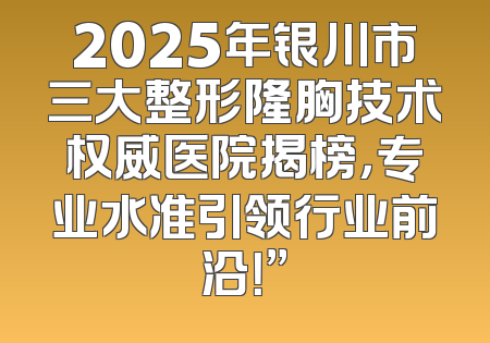 2025年银川市三大整形隆胸技术权威医院揭榜，专业水准引领行业前沿！”