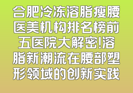 合肥冷冻溶脂瘦腰医美机构排名榜前五医院大解密！溶脂新潮流在腰部塑形领域的创新实践