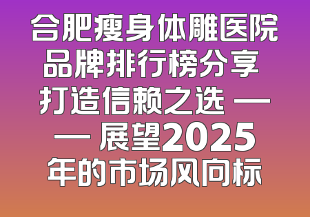 合肥瘦身体雕医院品牌排行榜分享 打造信赖之选 —— 展望2025年的市场风向标