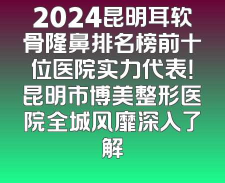 2024昆明耳软骨隆鼻排名榜前十位医院实力代表！昆明市博美整形医院全城风靡深入了解