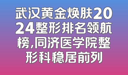 武汉黄金焕肤2024整形排名领航榜，同济医学院整形科稳居前列