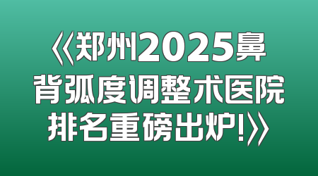 《郑州2025鼻背弧度调整术医院排名重磅出炉!》