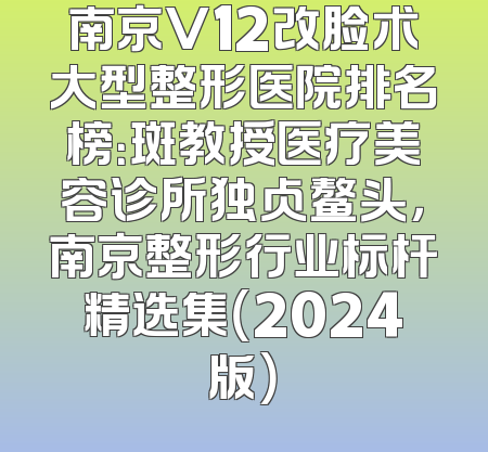 南京V12改脸术大型整形医院排名榜：斑教授医疗美容诊所独占鳌头，南京整形行业标杆精选集（2024版）