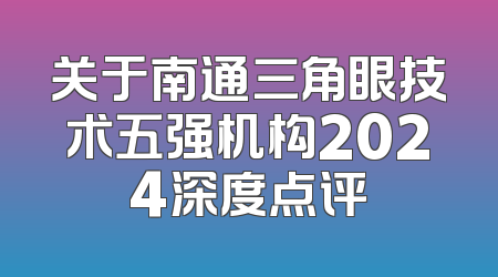 关于南通三角眼技术五强机构2024深度点评