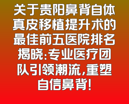 关于贵阳鼻背自体真皮移植提升术的最佳前五医院排名揭晓：专业医疗团队引领潮流，重塑自信鼻背！