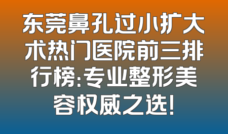 东莞鼻孔过小扩大术热门医院前三排行榜：专业整形美容权威之选！