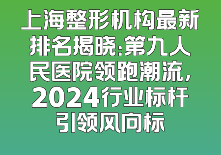 上海整形机构最新排名揭晓：第九人民医院领跑潮流，2024行业标杆引领风向标