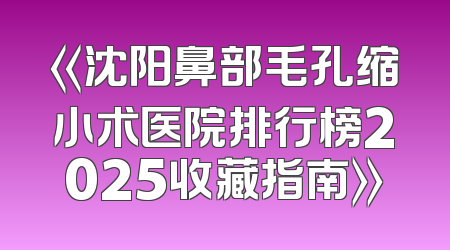 《沈阳鼻部毛孔缩小术医院排行榜2025收藏指南》
