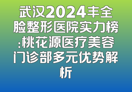 武汉2024丰全脸整形医院实力榜：桃花源医疗美容门诊部多元优势解析