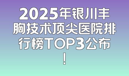 2025年银川丰胸技术顶尖医院排行榜TOP3公布！