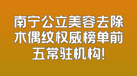 南宁公立美容去除木偶纹权威榜单前五常驻机构！