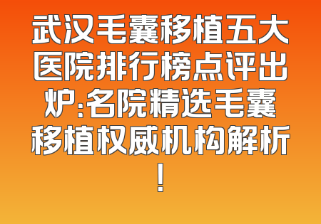 武汉毛囊移植五大医院排行榜点评出炉：名院精选毛囊移植权威机构解析！