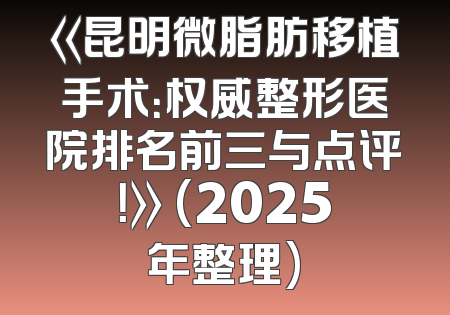 《昆明微脂肪移植手术：权威整形医院排名前三与点评！》 (2025年整理)