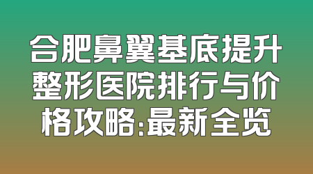 合肥鼻翼基底提升整形医院排行与价格攻略：最新全览