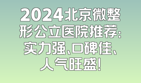 2024北京微整形公立医院推荐：实力强、口碑佳、人气旺盛！