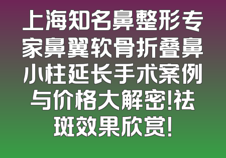 上海知名鼻整形专家鼻翼软骨折叠鼻小柱延长手术案例与价格大解密！祛斑效果欣赏！