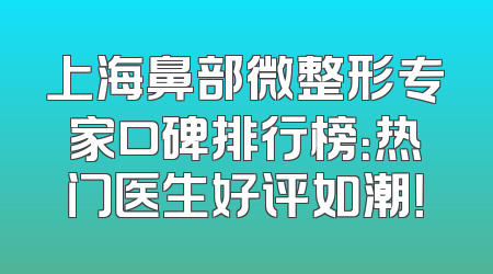 上海鼻部微整形专家口碑排行榜：热门医生好评如潮！