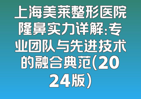 上海美莱整形医院隆鼻实力详解：专业团队与先进技术的融合典范（2024版）