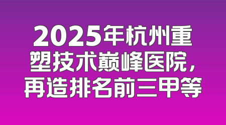 2025年杭州重塑技术巅峰医院，再造排名前三甲等