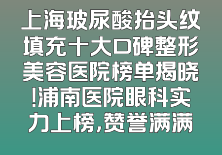 上海玻尿酸抬头纹填充十大口碑整形美容医院榜单揭晓！浦南医院眼科实力上榜，赞誉满满