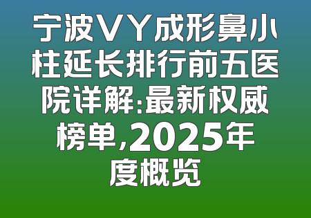 宁波VY成形鼻小柱延长排行前五医院详解：最新权威榜单，2025年度概览