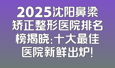 2025沈阳鼻梁矫正整形医院排名榜揭晓：十大最佳医院新鲜出炉！