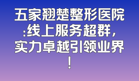 五家翘楚整形医院：线上服务超群，实力卓越引领业界！