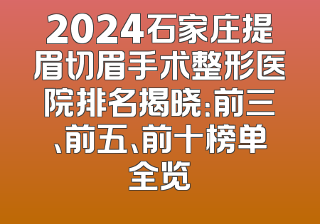 2024石家庄提眉切眉手术整形医院排名揭晓：前三、前五、前十榜单全览