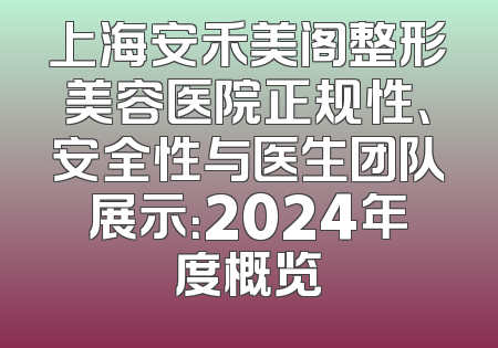 上海安禾美阁整形美容医院正规性、安全性与医生团队展示：2024年度概览